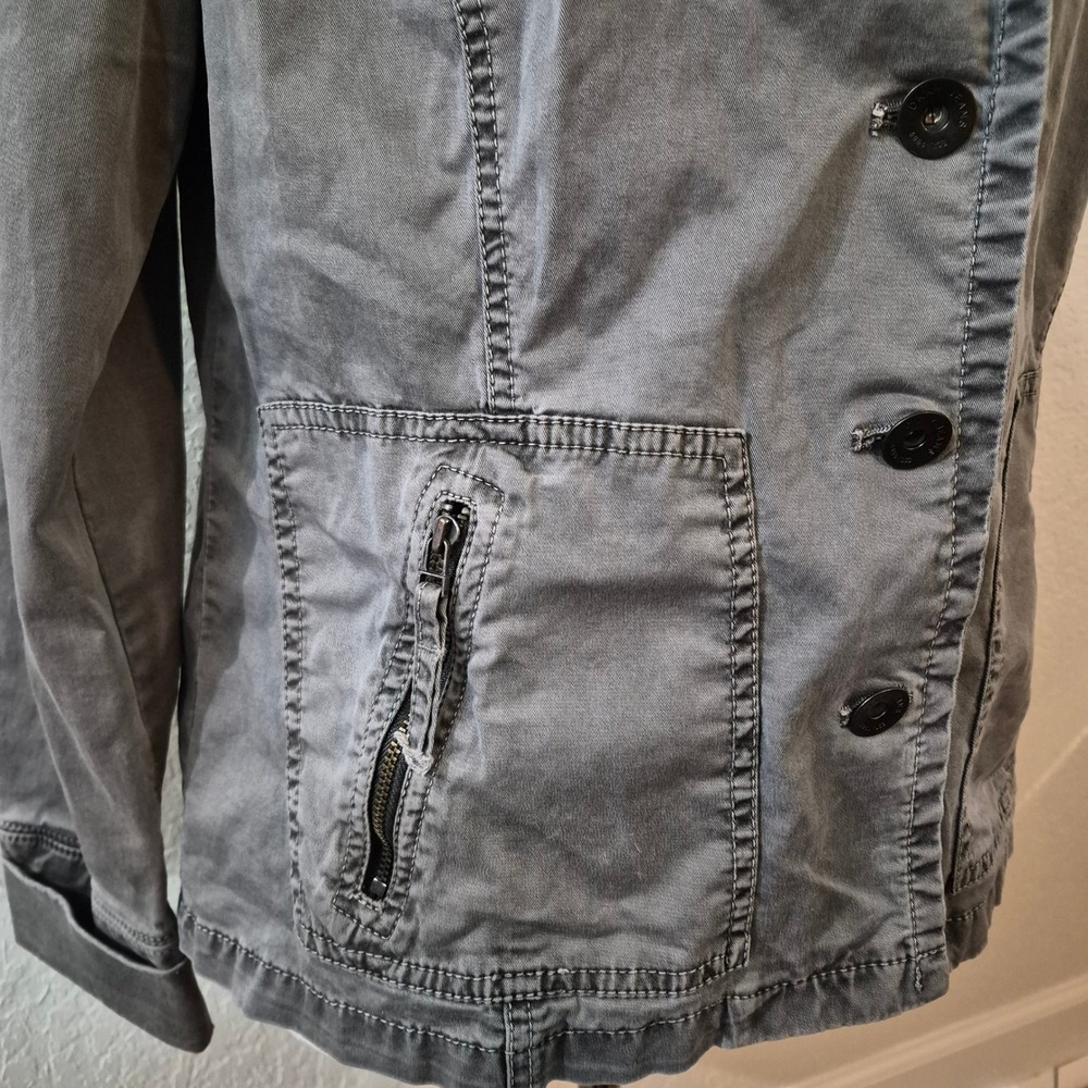 DKNY Jeans Studded Utility Blazer XL Gray Y2K Grunge Military Jacket - Picture 3 of 10